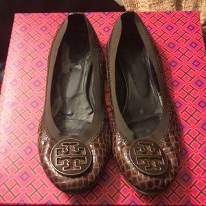 Tory Burch Brown Crocodile Flats